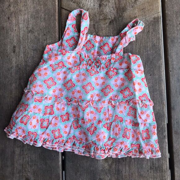 Icky Baby Girls Tank Top Size 12 Months Mint Orange Pink Swing Ruffle Silk Blend - Picture 2 of 6